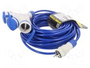 Extension lead; 3x1.5mm2; Sockets: 3; PUR; blue; 25m; 16A KEL