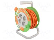 Extension lead; 3x1mm2; reel,Schuko; Sockets: 4; PVC; orange; 10m PLASTROL
