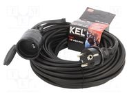 Extension lead; 3x1mm2; Sockets: 1; rubber; black; 20m; 10A KEL