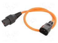 Cable; IEC C13 female,IEC C14 male; 0.5m; with IEC LOCK locking SCHAFFNER / TE Connectivity