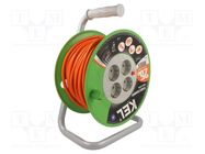 Extension lead; 3x1.5mm2; reel; Sockets: 4; PVC; orange; 25m; 16A KEL