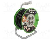 Extension lead; 3x1.5mm2; reel; Sockets: 4; PVC; black; 25m; 16A KEL