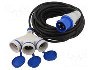 Extension lead; 3x2.5mm2; Sockets: 3; rubber; black; 20m; 16A KEL