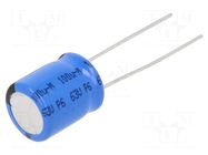 Capacitor: electrolytic; THT; 100uF; 63VDC; Ø10x12mm; Pitch: 5mm VISHAY