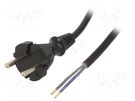 Cable; 2x1mm2; CEE 7/17 (C) plug,wires; PUR; 3.8m; black; 10A; 230V PLASTROL