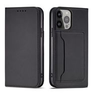 Magnet Card Case case for iPhone 14 flip cover wallet stand black, Hurtel