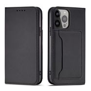 Magnet Card Case case for iPhone 14 Pro Max flip cover wallet stand black, Hurtel