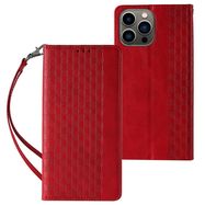 Magnet Strap Case iPhone 14 Plus Case with Flip Wallet Mini Lanyard Stand Red, Hurtel