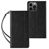 Magnet Strap Case for iPhone 14 Pro Flip Wallet Mini Lanyard Stand Black, Hurtel