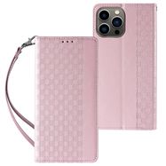 Magnet Strap Case Case For iPhone 14 Pro Max Flip Wallet Mini Lanyard Stand Pink, Hurtel