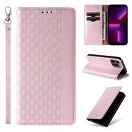 Magnet Strap Case Case For iPhone 14 Pro Max Flip Wallet Mini Lanyard Stand Pink, Hurtel