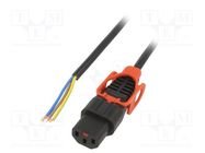 Cable; IEC C13 female,wires; 5m; with IEC LOCK+ locking; black SCHAFFNER