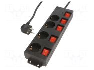 Plug socket strip: supply; Sockets: 4; 250VAC; 16A; black; 1.5m LOGILINK