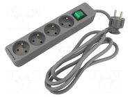 Extension lead; 3x1.5mm2; Sockets: 4; grey; 1.8m; 16A QOLTEC