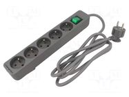 Extension lead; 3x1.5mm2; Sockets: 5; grey; 1.8m; 16A QOLTEC