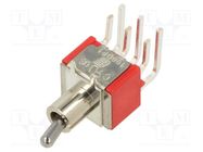 Switch: toggle; Pos: 2; DPDT; ON-ON; 2A/250VAC; 5A/28VDC; 100; THT E-SWITCH