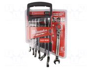 Wrench-set; combination spanner,with ratchet,with joint; 7pcs. Milwaukee