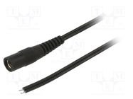 Cable; 2x0.5mm2; wires,DC 5,5/2,1 socket; straight; black; 5m WEST POL