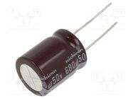 Capacitor: electrolytic; low ESR; THT; 680uF; 50VDC; Ø16x20mm; ±20% NICHICON