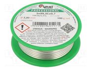 Soldering wire; tin; Sn99,3Cu0,7; 2mm; 100g; lead free; reel; 227°C CYNEL