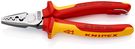 KNIPEX 97 78 180 T Crimping Pliers for wire ferrules insulated with multi-component grips, VDE-tested with integrated insulated tether attachment point for a tool tether 180 mm