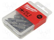 Screwdriver bit; Pozidriv®; PZ2; Overall len: 25mm; 25pcs. Milwaukee