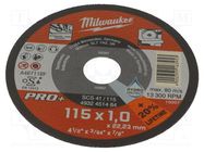 Cutting wheel; Ø: 115mm; Øhole: 22.2mm; Disc thick: 1mm Milwaukee
