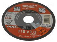 Cutting wheel; Ø: 115mm; Disc thick: 1mm; Holder: assembly hole Milwaukee