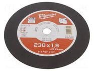 Cutting wheel; Ø: 230mm; Øhole: 22.2mm; Disc thick: 1.9mm Milwaukee