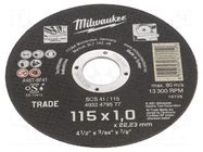 Cutting wheel; Ø: 115mm; Disc thick: 1mm; steel; 22.2mm Milwaukee