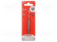 Screwdriver bit; Torx®; TX15; Overall len: 90mm; Kind: impact Milwaukee