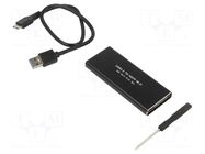 Hard discs housing: M.2; PnP; SATA III,USB 3.1; aluminium; black QOLTEC