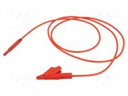 Test lead; 10A; banana plug 2mm,crocodile clip; insulated; red STÄUBLI