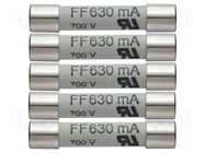 Fuse; 6x32mm; 600V; 630mA; 5pcs. TESTO