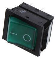 SWITCH, ROCKER, ILLUMINATED, DPST, 16A, 250VAC, GREEN