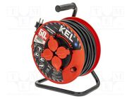 Extension lead; 3x1.5mm2; reel; Sockets: 4; rubber; black; 50m; 16A KEL