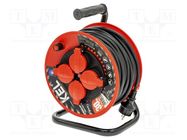 Extension lead; 3x1.5mm2; reel; Sockets: 4; rubber; black; 30m; 16A KEL