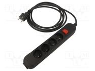 Extension lead; 3x2.5mm2; Sockets: 4; PVC; black; 3m; 16A; PRO JONEX