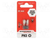 Screwdriver bit; Phillips; PH3; Overall len: 25mm; 2pcs. Milwaukee