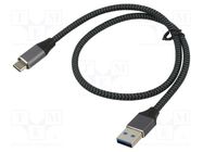 Cable; USB 3.1; USB A plug,USB C plug; 2m; black-gray; 10Gbps; 15W ART