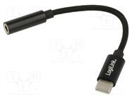 Adapter; Jack 3.5mm 4pin socket,USB C plug; 0.13m; black LOGILINK