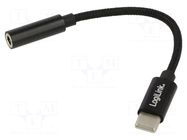 Adapter; Jack 3.5mm 4pin socket,USB C plug; 0.13m; textile LOGILINK