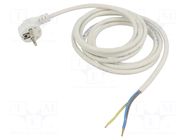 Cable; 3x1.5mm2; CEE 7/7 (E/F) plug angled,wires; PVC; 3m; white JONEX