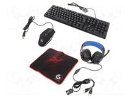 Gaming kit; black,red,blue; Jack 3,5mm,USB A; wired,US layout GEMBIRD