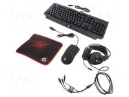 Gaming kit; black,red; Jack 3,5mm,USB A; HU layout,wired; 1.8m GEMBIRD