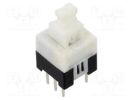 Switch: push-button; Pos: 2; DPDT; 0.1A/30VDC; Illumin: none; THT E-SWITCH