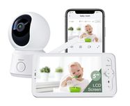 Baby Monitor Camera 2MP, with 5 Inch sceen WiFi PTZ 355° IR Night Vision, Night Light, Lullabies, Temperature Display