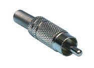 Plug RCA black, metal body, cable mount