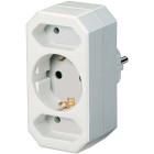 Multiple socket, socket adapter 3-way with increased contact protection (2 x Euro socket & 1 x protective contact) white