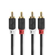 Stereo Audio Cable | 2x RCA Male | 2x RCA Male | Gold Plated | 10.0 m | Round | Anthracite | Box